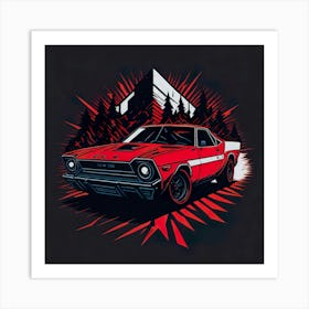 Car Red Artwork Of Graphic Design Flat (19) Art Print