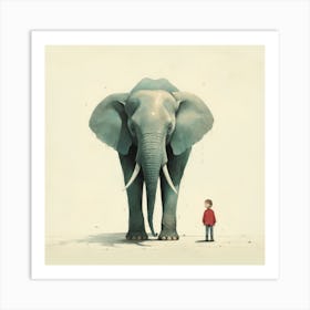 Little Boy And An Elephant Art Print