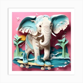 Elephant On Skateboard Art Print