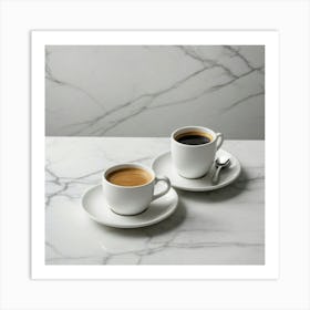 Two Coffee Cups On A Marble Table Art Print