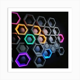 Hexagonal shapes with neon lights, futuristic, cyberpunk, background 11 Art Print