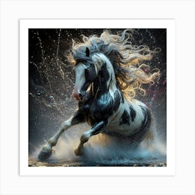 Horse Running In Water Art Print