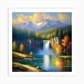 Waterfall In Autumn 18 Art Print