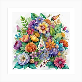 A Lush Bouquet Of Colorful Flowers Arranged In A Triangular Shape Art Print