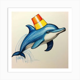 Dolphin With Cone Hat Art Print