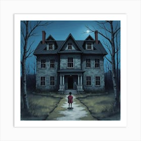 Horror Being In A Watercolor Abandoned Building At Night 1 Art Print