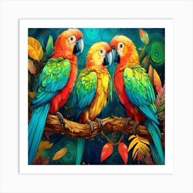 Parrots On A Branch 5 Art Print