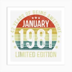 42th Birthdays Retro 42 Years Old Vintage January 1981 1 Art Print