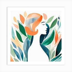 woman portrait withcolour leaves  Art Print