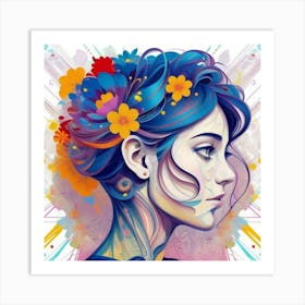 Girl With Flowers In Her Hair Art Print