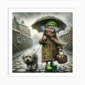 Old Lady With Dog Art Print