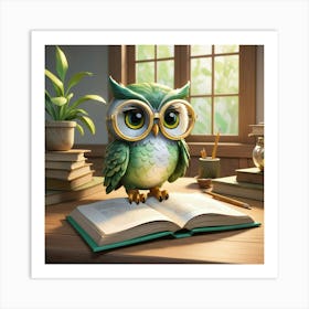 Owl Reading Book 2 Art Print