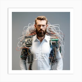 The Image Depicts A Sculpture Of A Man With A Beard, Wearing A White Shirt And Holding A White Cane Art Print