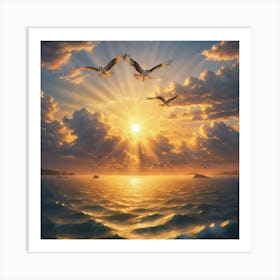 Seagulls Over The Ocean Art Print