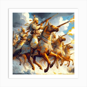 Moroccan Berber Warriors Peform Fantasia On Horses Color Drawing Art Print