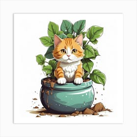 Cat In Pot Art Print