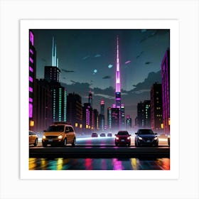 Nightfall in the City Vibrant and Alive Art Print