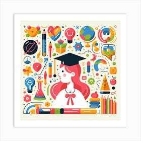 Flat Education Icon Set Art Print