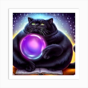 Black Cat With A Magic Ball 1 Art Print