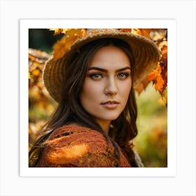 Autumn Woman In A Hat Art Print