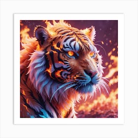 Tiger in flames  Art Print