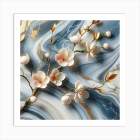 Cherry Blossoms On Marble Art Print