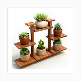 Wooden Plant Stand With Succulents Art Print