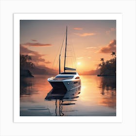 Sunset On A Yacht Art Print