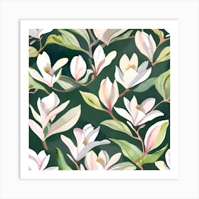 Botanical Wall Art Flowers Pink Magnolias #3 Art Print