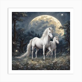 Unicorns In The Moonlight Art Print