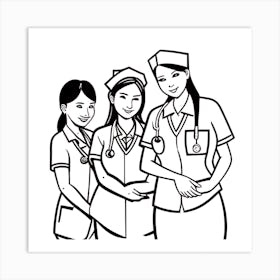 Three Nurses In Uniform Art Print