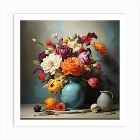 Flowers In A Blue Vase Art Print