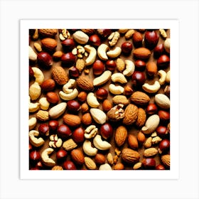 Many Nuts On A Brown Background Art Print