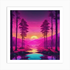 Sunset In The Forest Art Print