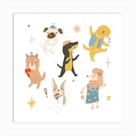 Dancing Dogs Square Art Print
