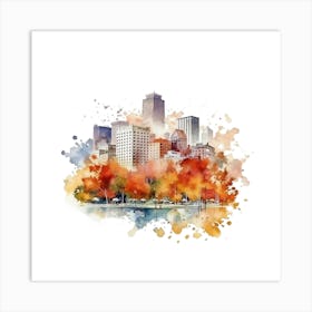 Boston Skyline Watercolor Painting Art Print