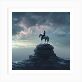 Man On A Horse mountain alone Art Print