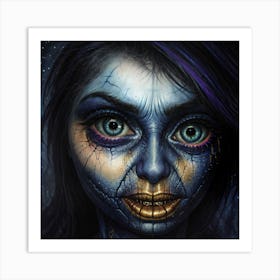 Woman With Blue Makeup Art Print