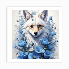 Fox With Blue Flowers 1 Art Print