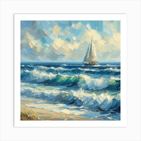 Sailboat On The Sea, Acrylic Painting Style 5 Art Print