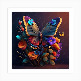 Butterfly With Flowers Art Print