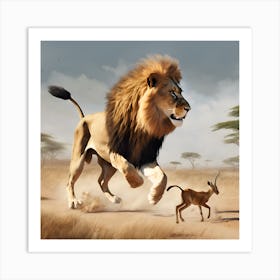 Lion And Antelope Art Print