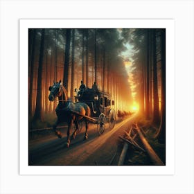 Stagecoach In The Woods Art Print