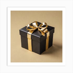 Black Gift Box With Gold Ribbon Art Print