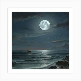 Full Moon On The Beach Art Print