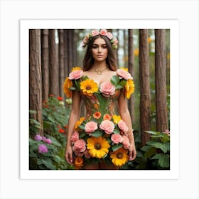 Flower Girl In The Forest Art Print