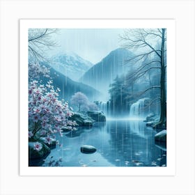 Waterfall In The Rain Art Print