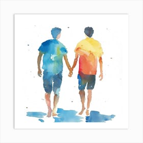 Watercolor Gay Couple Holding Hands 171 Art Print