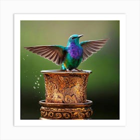 Firefly Iridescent Bird Rising From A Baroque Paint Pot 89606 (2) Art Print