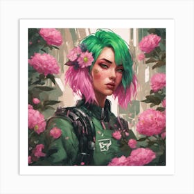 Cyberpunk Girl With Pink and green Hair Art Print